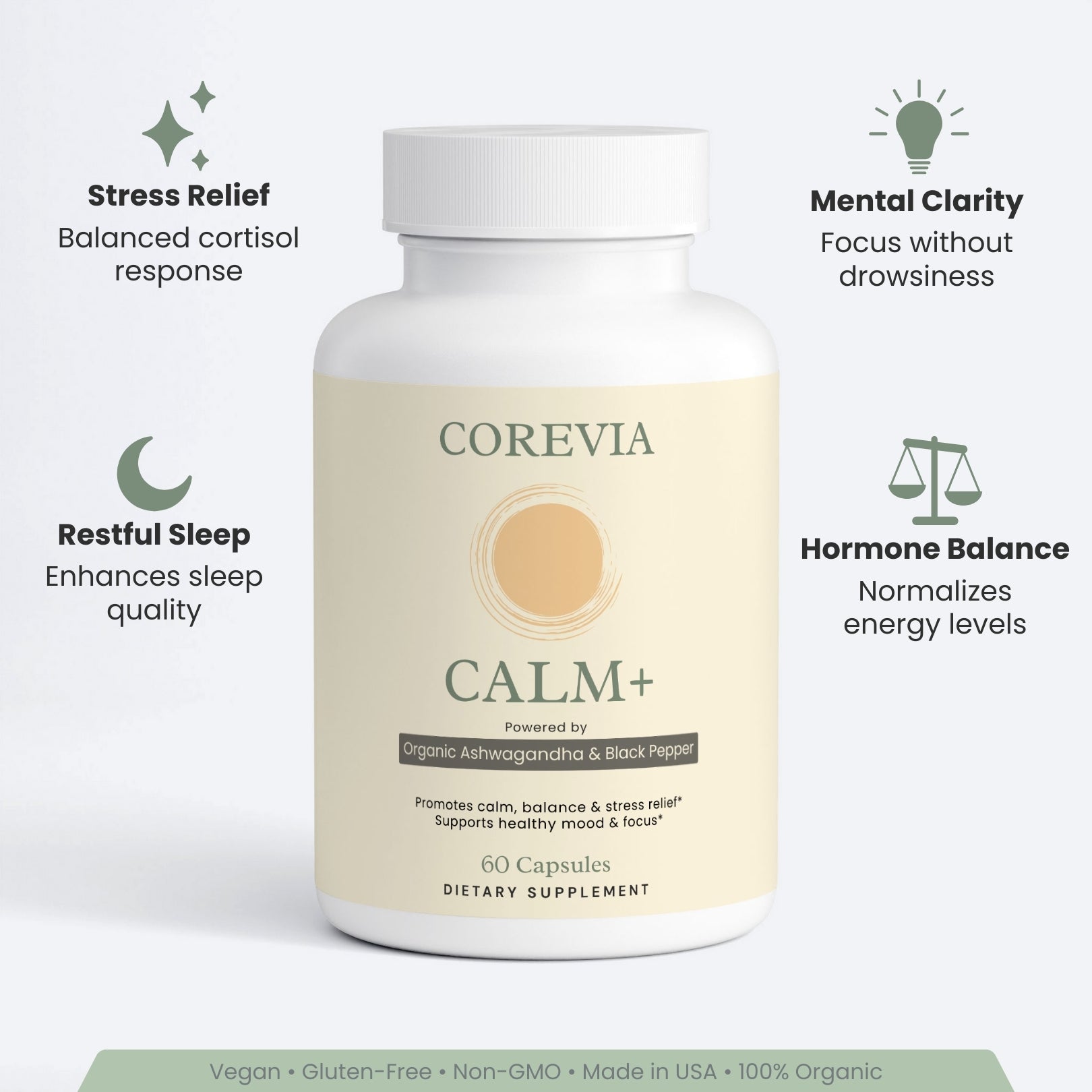 Calm+ | Stress Relief & Better Sleep Without Drowsiness | Organic Ashwagandha